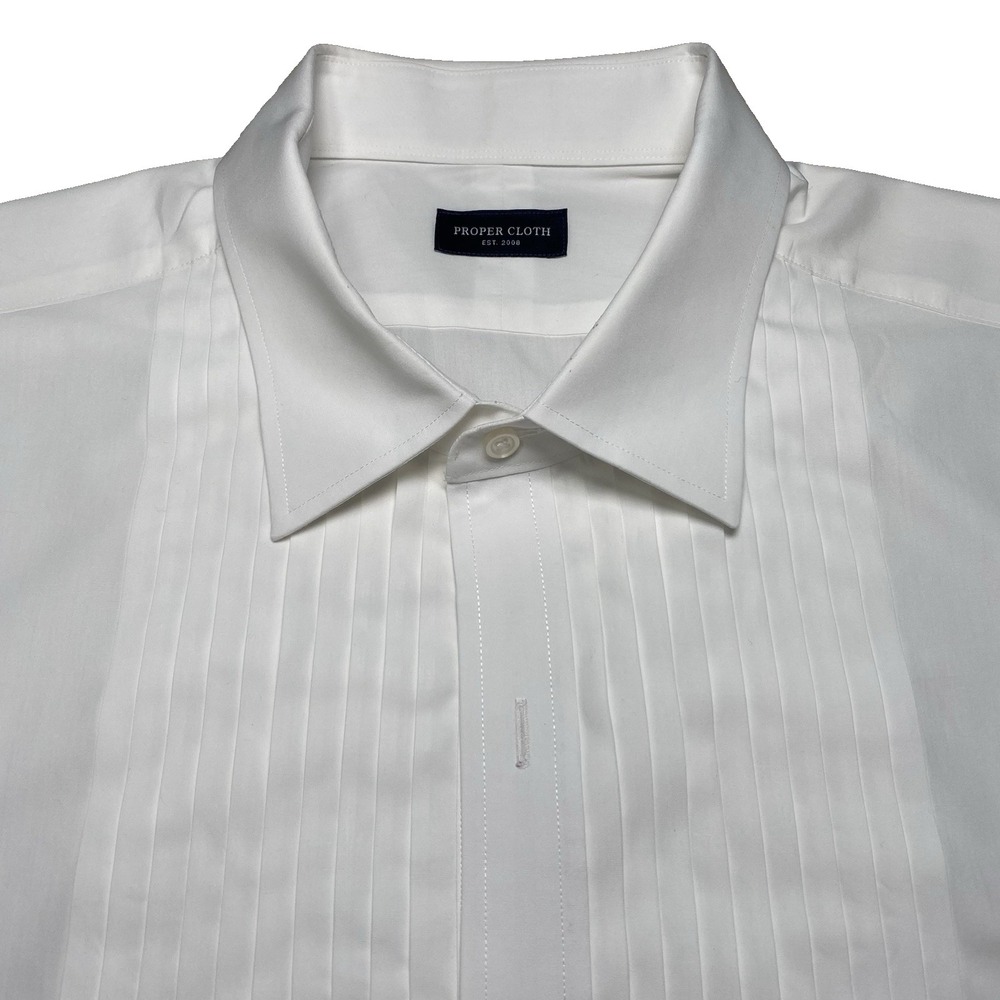 Proper Cloth Pleated Tuxedo Shirt (18 36) Slim Fit Stanton 120s White Broadcloth
